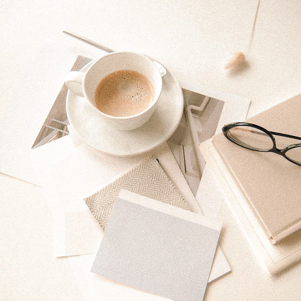 Flat lay of work from home set up.